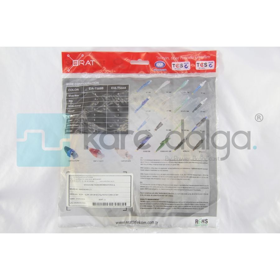 Erat SC/PC-SC/PC Duplex 15 Metre Fiber Patch Kablo